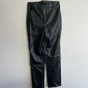 White Fox Black Leather Pants Large